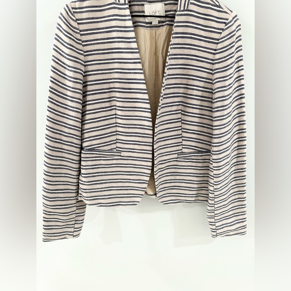 Loft Open Front Blazer Blue Tan Stripe Size 6 - Picture 4 of 6